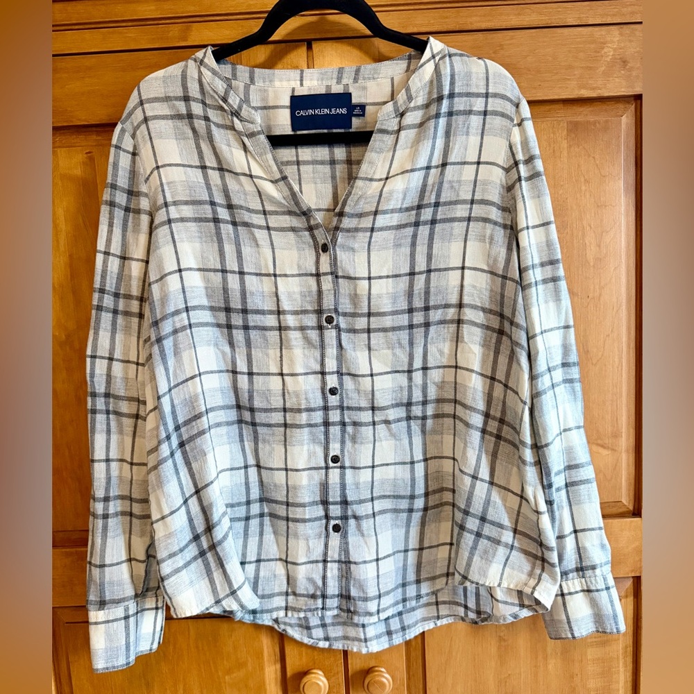 Calvin Klein Jeans Cream and Gray Flannel Shirt